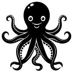 draw a simple happy octopus on silhouette vector