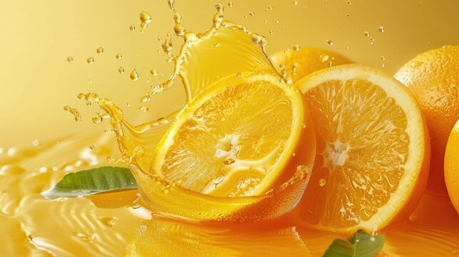 copy space background with Slide cut piece of orange drop on orange background with orange juice splash water --chaos 10 --ar 16:9 --fast Job ID: a80f657f-b100-45a1-a7af-575484cfd99f