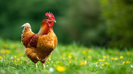 Brown farm chicken standing on outdoor