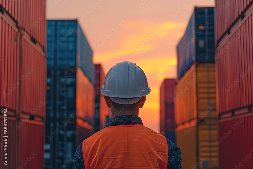 Poster silhouette of a person using machine learning for logistics optimization, silhouette logistics trans