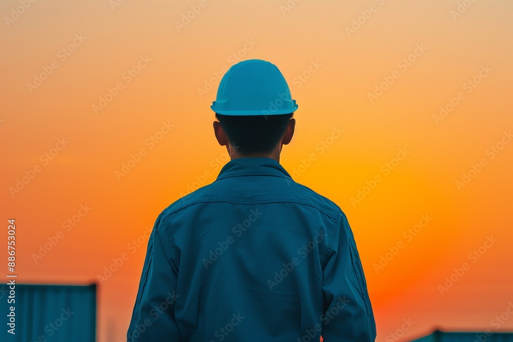 Poster silhouette of a logistics manager integrating automated systems into logistics operations, silhouett