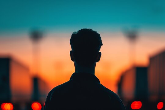 Silhouette of a logistics manager using big data for transportation operations, Silhouette logistics transportation manager operations, Datadriven operations