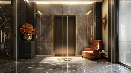 Room design interior with closed door.