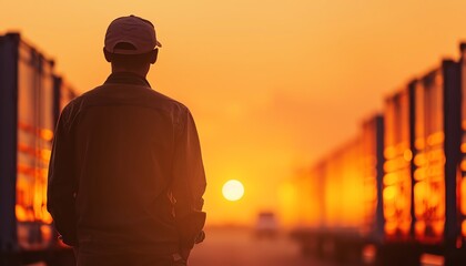 Silhouette of a logistics manager coordinating lastmile delivery logistics, Silhouette logistics transportation manager coordination, Lastmile management