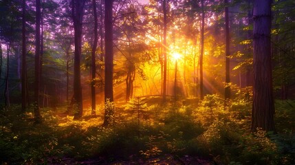 Obraz premium Sunset over the forest when the sun hides img