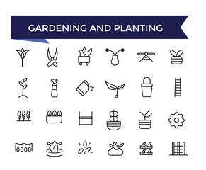 Gardening and Planting Icons set with editable stroke collection for web and ui. Line icons pack. Vector illustration.