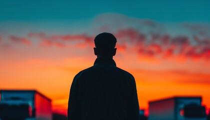 Silhouette of a person directing transportation logistics with realtime data, Silhouette logistics transportation manager operations, Realtime management