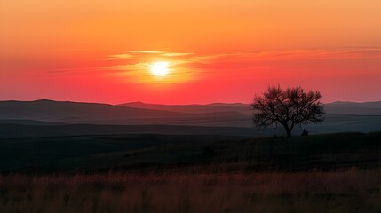 Obraz premium Sunset over the steppe when the sun drops image