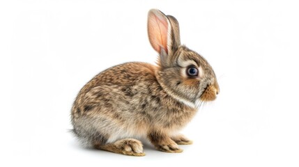 Fototapeta premium A fluffy rabbit sitting quietly on a clean white background