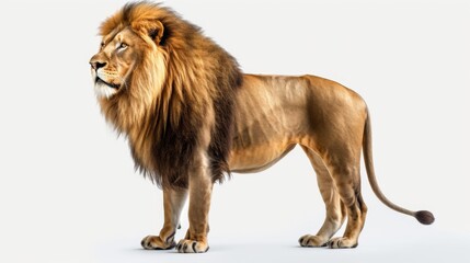 Fototapeta premium A powerful lion standing alone on a white background