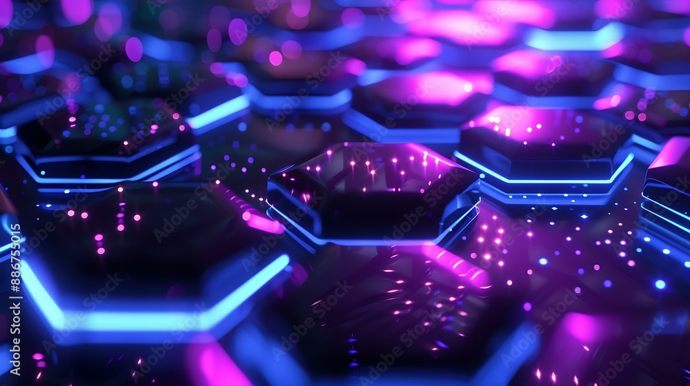 Aufkleber a futuristic abstract background featuring a seamless hexagon pattern with vibrant glowing lights in
