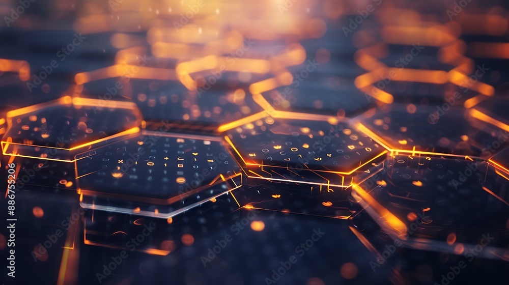 Poster a stylish abstract background showcasing a hexagon pattern with glowing edges, emitting a soft and r