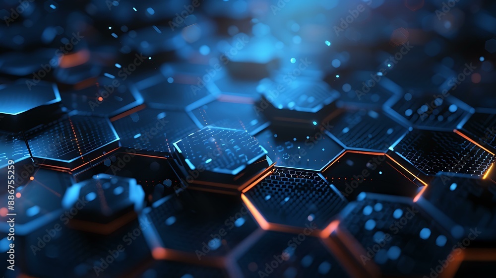 Poster a stylish abstract background showcasing a hexagon pattern with glowing edges, emitting a soft and r