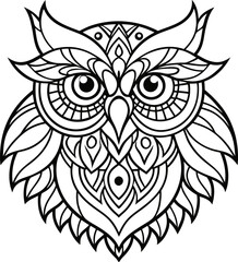 Owl mandala with coloring page decorative design. adult coloring page mandala
