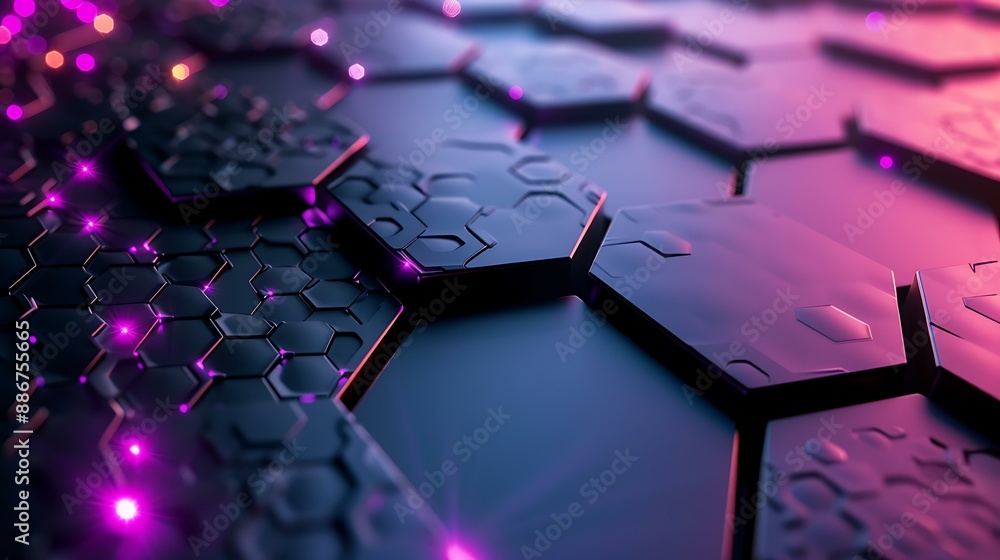 Poster An elegant hexagonal design with luminous lights creating a dynamic and modern abstract background in a dark gradient