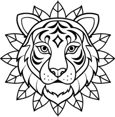 Head of Tiger mandala design, Tiger coloring pages with white background.