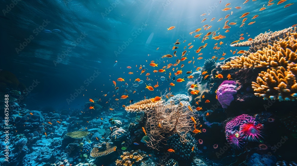 Sticker a coral reef underwater full of bright img