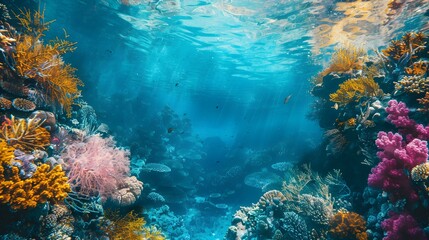 Naklejka premium Coral reefs in turquoise water creating a bright image