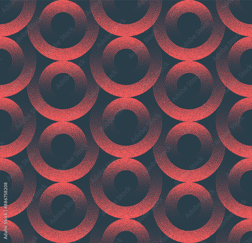 Poster red bold circles ornament 3d seamless pattern vector dotted abstract background. digital art halfton