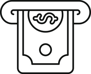 Line icon of an atm dispensing a banknote, representing financial transactions
