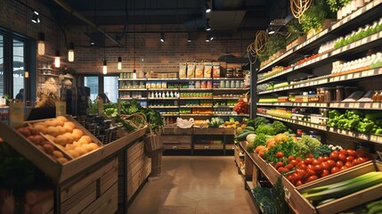 An organic grocery store with brightly lit shelves image