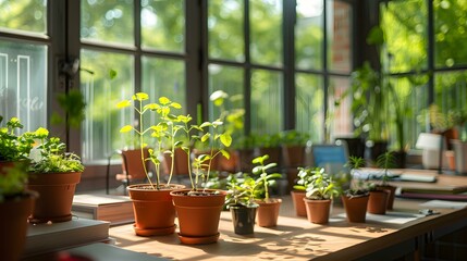 Fototapeta premium A mini-garden on the windowsill in the office img