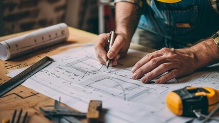 Engineer working on blueprints