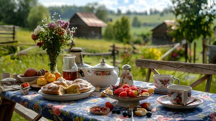 Lunch on the terrace in the countryside picture