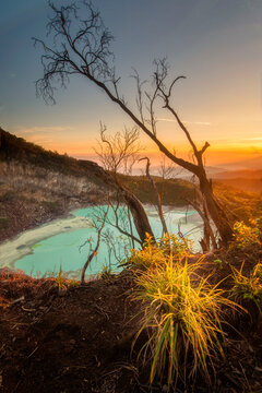 Kawah Putih crater Lake (White Crater) on Mt Patuha, Ciwidey near Bandung, West Java, Indonesia