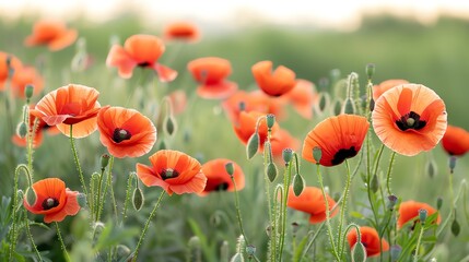 Obraz premium A beautiful field of red poppies at dusk