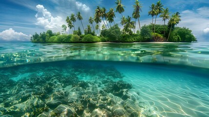 An island with wild tropical forest and numerous image