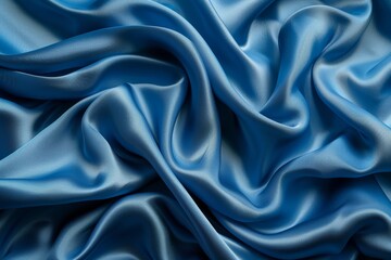 Fototapeta premium 1 Blue silk fabric, view from the top, smooth surface, evenly, no scratches, realistic, very detailed, sharp focus
