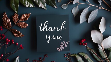 Elegant thank you card with handwritten text surrounded by autumn leaves and berries, perfect for expressing gratitude and appreciation.