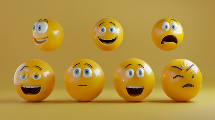 set of realistic 3d emojis in various points of view