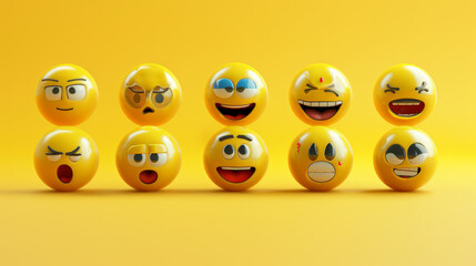 set of realistic 3d emojis in various points of view