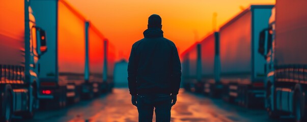 Silhouette of a person coordinating logistics with augmented reality maps, Silhouette logistics transportation manager routing, AR routing