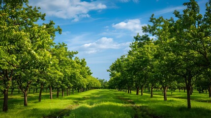 Walnut plantation on a plain with trees standing img