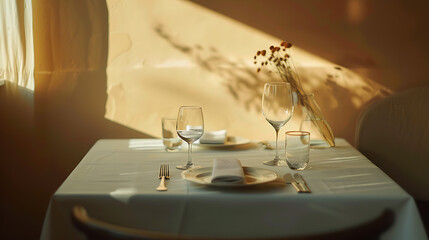 Elegant Restaurant Table Setting with Glassware
