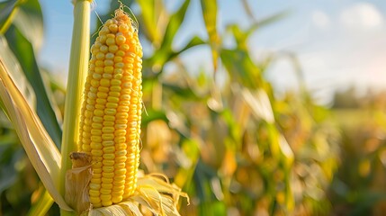 Corn plantation in summer with plants topped image