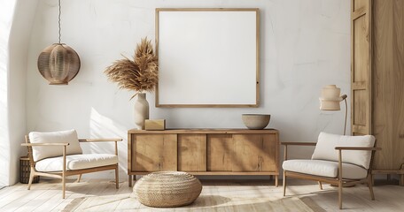 Stylish living room interior with two armchairs a console and a decorative vase