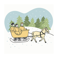 Family travel winter concept vector illustration