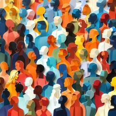 diverse crowd of paper cutout figures representing various ethnicities and cultures colorful silhouettes create a unified yet individualistic composition