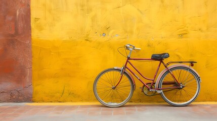 Obraz premium Retro bicycle near yellow wall outdoors. 