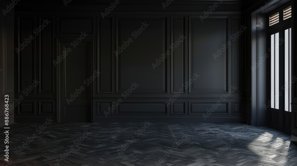 Poster empty elegant dark room at night with dim lighting and plenty of copy space for text or design eleme