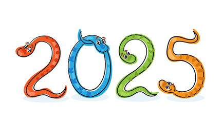 Funny snakes are the symbol of Chinese New Year 2025. Isolated on white background. Vector flat illustration.