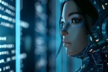 Futuristic AI Robot with Advanced Cybernetic Technology and Intelligent Digital Interface