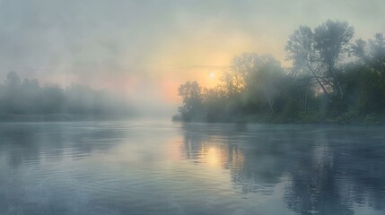 Fototapeta premium Dawn over the river as the fog lifts image