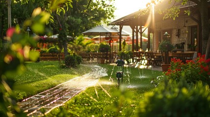 A smart watering system in a restaurant garden