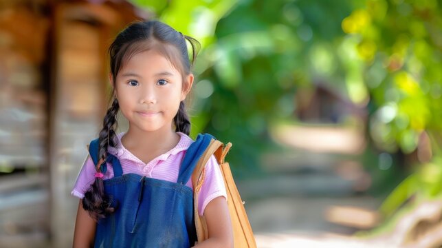 Hispanic Girl Going to School: Rural Area with Happy Mayan Girl - Generative AI Visual