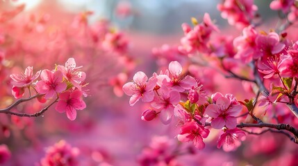 Spring blossom orchard Fruit trees in full bloom in spring